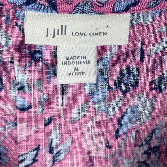 J Jill Love Linen Floral Split Neck Dress Pockets - Picture 5 of 7